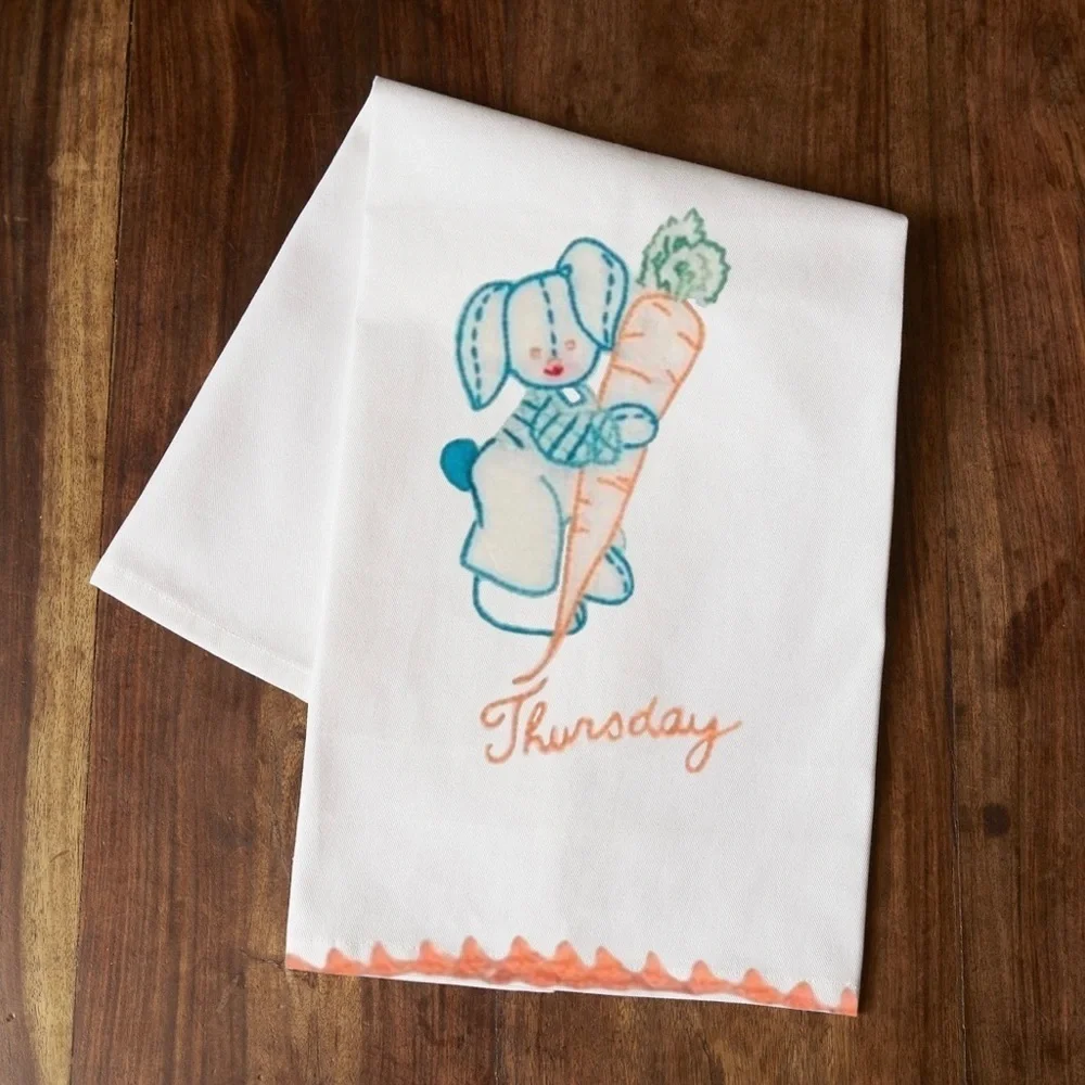 Day of the Week Embroidered Tea Towel